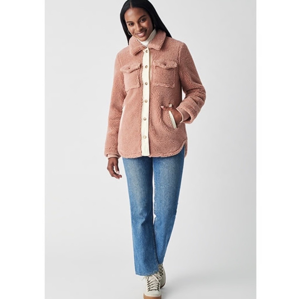 Faherty Womens Eldridge Sport Sherpa Jacket Pink XL Snap Front Fleece